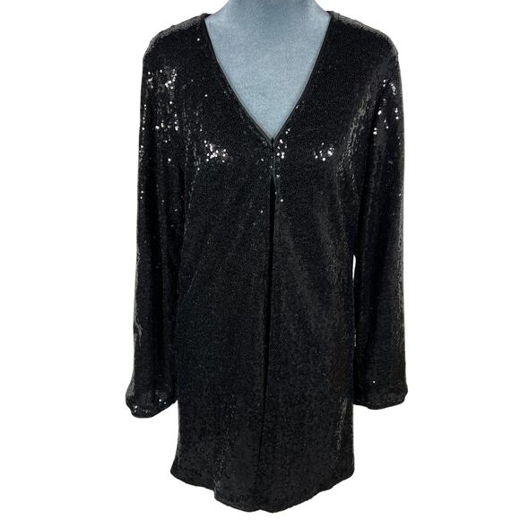 Anna-Kaci Sequin Jacket Cardigan Medium Black Open Front Bling Gala Sparkle NEW! - Picture 2 of 14